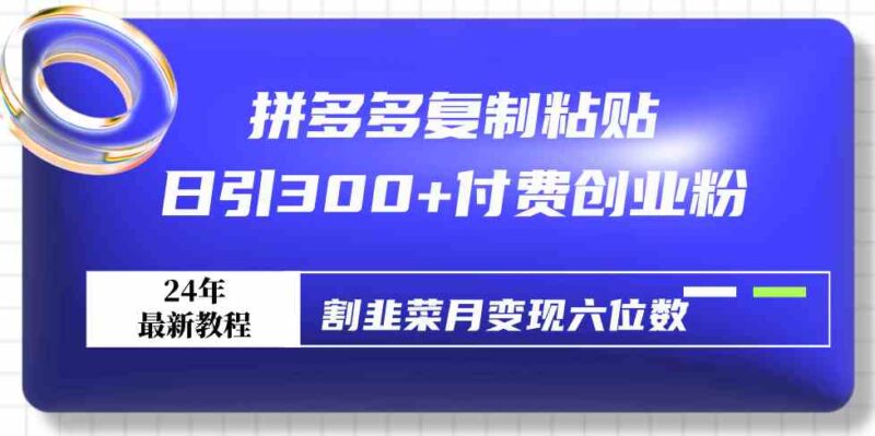 拼多多复制粘贴日引300+付费创业粉，割韭菜月变现六位数最新教程！-讯领网创