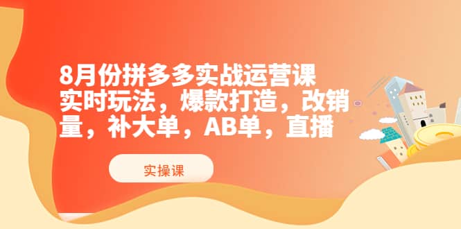 8月份拼多多实战运营课，实时玩法，爆款打造，改销量，补大单，AB单，直播-讯领网创