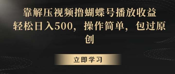 靠解压视频撸蝴蝶号播放收益，轻松日入500，操作简单，包过原创【揭秘】-讯领网创