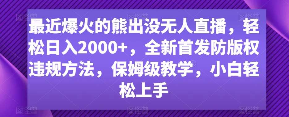 最近爆火的熊出没无人直播，轻松日入2000+，全新首发防版权违规方法【揭秘】-讯领网创