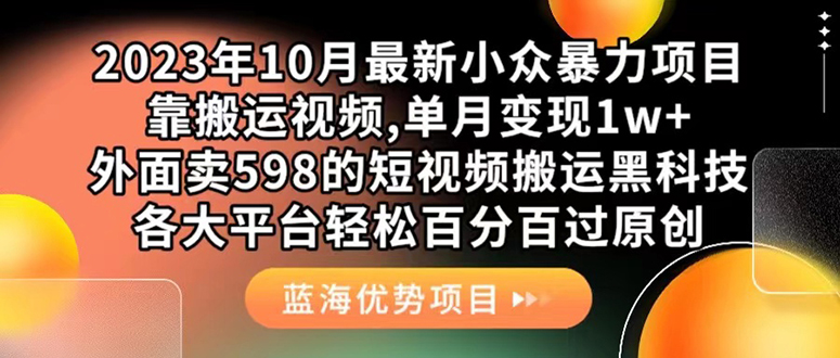 外面卖598的10月最新短视频搬运黑科技，各大平台百分百过原创 靠搬运月入1w-讯领网创