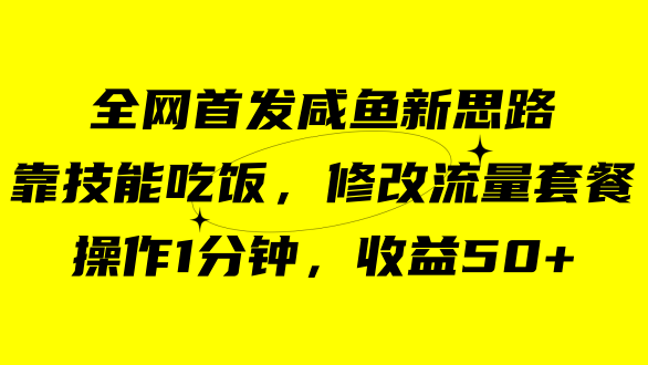 咸鱼冷门新玩法，靠“技能吃饭”，修改流量套餐，操作1分钟，收益50+-讯领网创