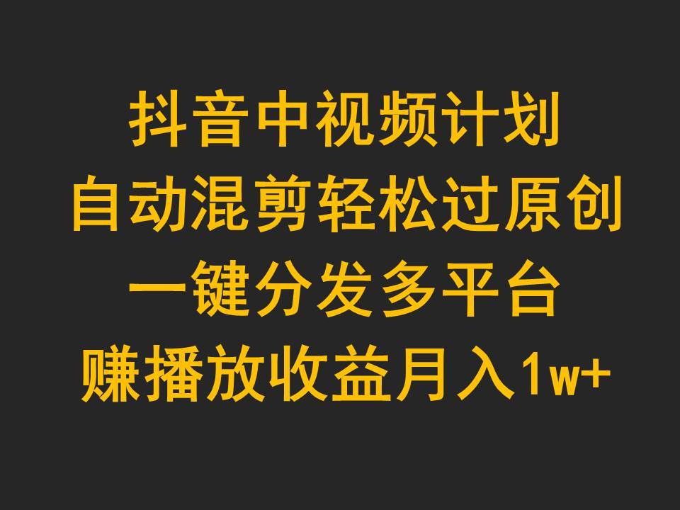 抖音中视频计划，自动混剪轻松过原创，一键分发多平台赚播放收益，月入1w+-讯领网创