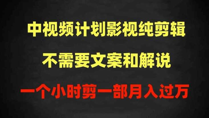 中视频计划影视纯剪辑，不需要文案和解说，一个小时剪一部，100%过原创月入过万【揭秘】-讯领网创