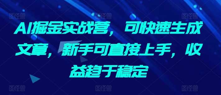 AI掘金实战营，可快速生成文章，新手可直接上手，收益趋于稳定-讯领网创