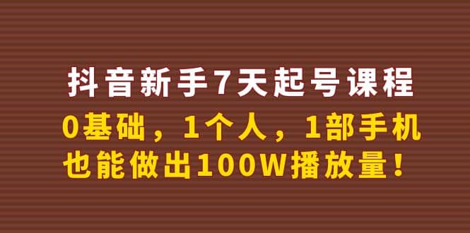 抖音新手7天起号课程：0基础，1个人，1部手机，也能做出100W播放量-讯领网创