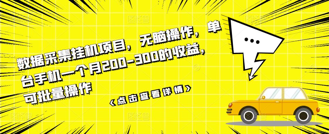 数据采集挂机项目，无脑操作，单台手机一个月200-300的收益，可批量操作-讯领网创