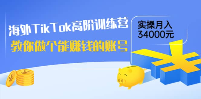 海外TikTok高阶训练营：教你做个能赚钱的账号，实操月入34000元！-讯领网创