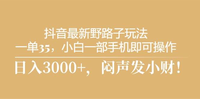 （10766期）抖音最新野路子玩法，一单35，小白一部手机即可操作，，日入3000+，闷…-讯领网创