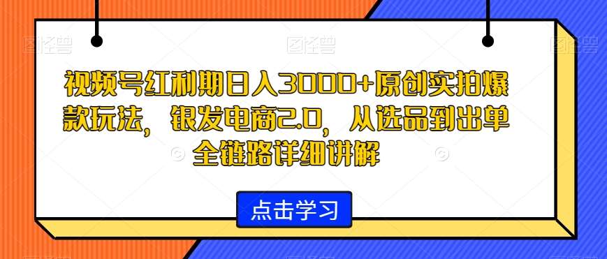 视频号红利期日入3000+原创实拍爆款玩法，银发电商2.0，从选品到出单全链路详细讲解【揭秘】-讯领网创