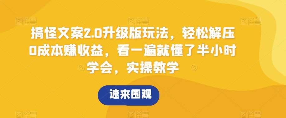 搞怪文案2.0升级版玩法，轻松解压0成本赚收益，看一遍就懂了半小时学会，实操教学【揭秘】-讯领网创