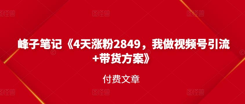 峰子笔记《4天涨粉2849，我做视频号引流+带货方案》付费文章-讯领网创