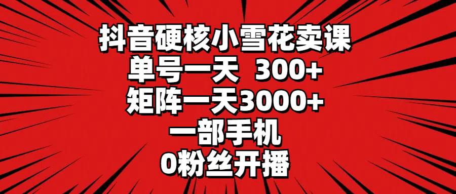 抖音硬核小雪花卖课，单号一天300+，矩阵一天3000+，一部手机0粉丝开播-讯领网创