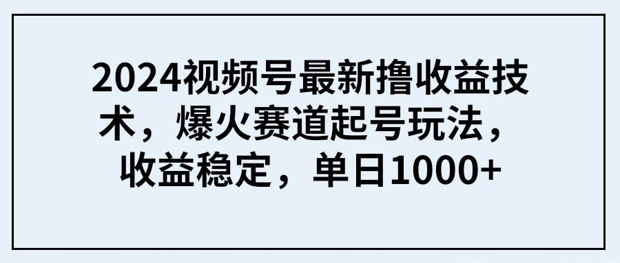 （9651期） 2024视频号最新撸收益技术，爆火赛道起号玩法，收益稳定，单日1000+-讯领网创