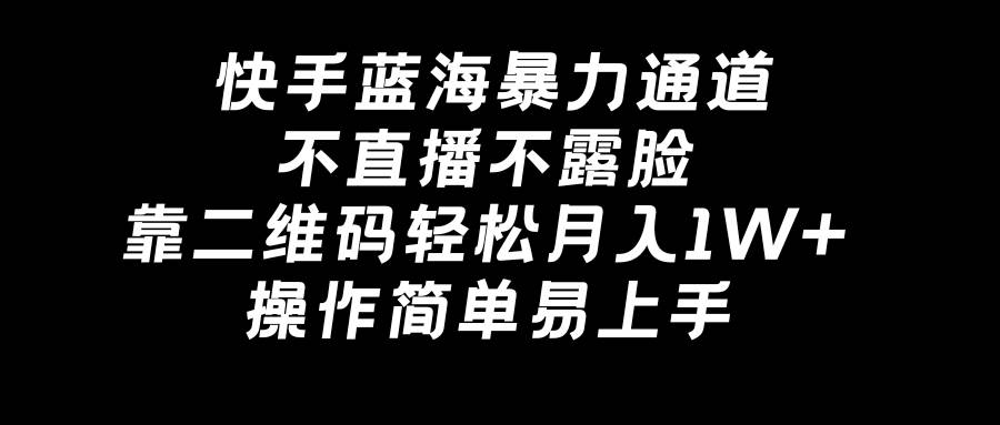 （8961期）快手蓝海暴力通道，不直播不露脸，靠二维码轻松月入1W+，操作简单易上手-讯领网创