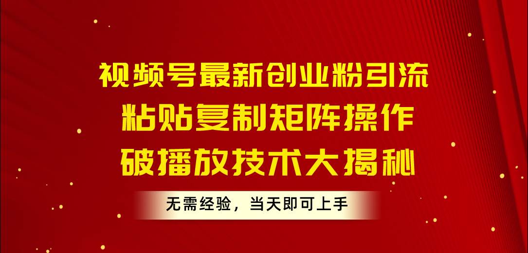 （10803期）视频号最新创业粉引流，粘贴复制矩阵操作，破播放技术大揭秘，无需经验…-讯领网创