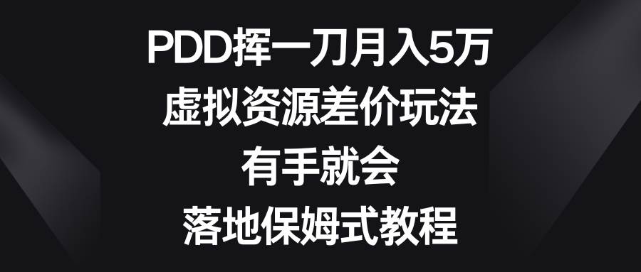 （8751期）PDD挥一刀月入5万，虚拟资源差价玩法，有手就会，落地保姆式教程-讯领网创