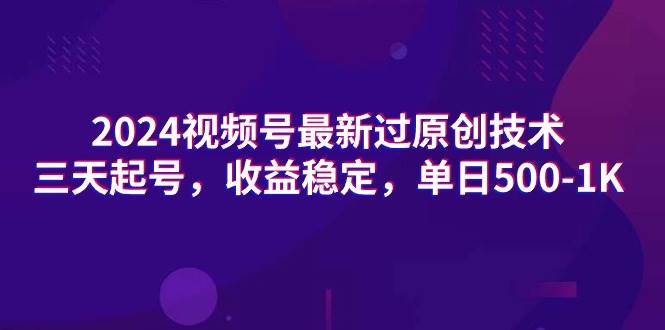 2024视频号最新过原创技术，三天起号，收益稳定，单日500-1K-讯领网创