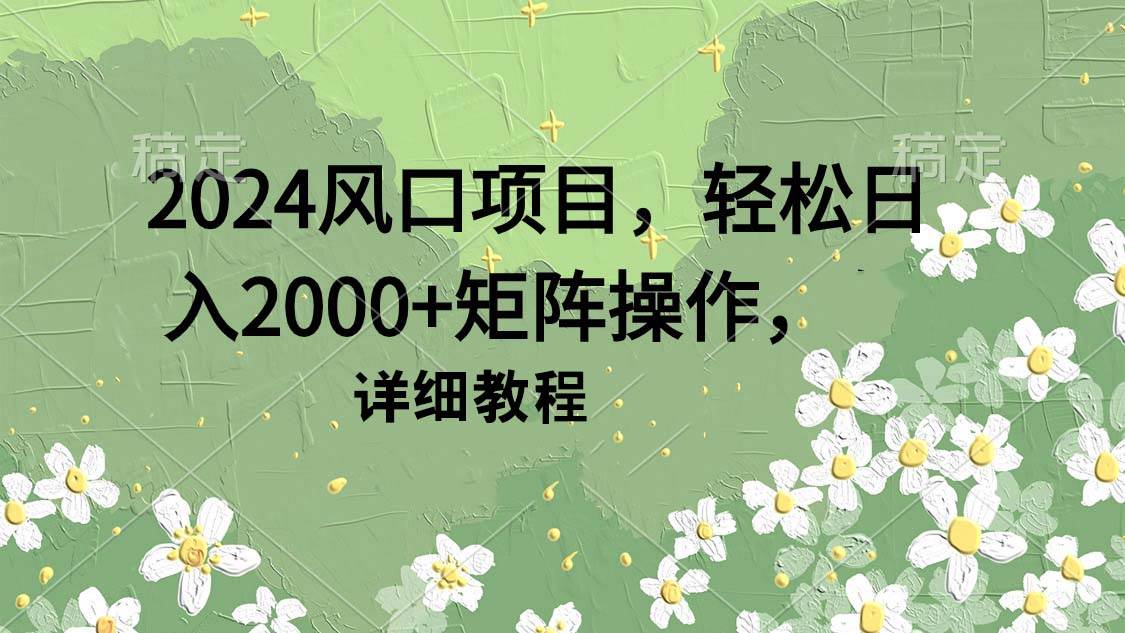 2024风口项目，轻松日入2000+矩阵操作，详细教程-讯领网创