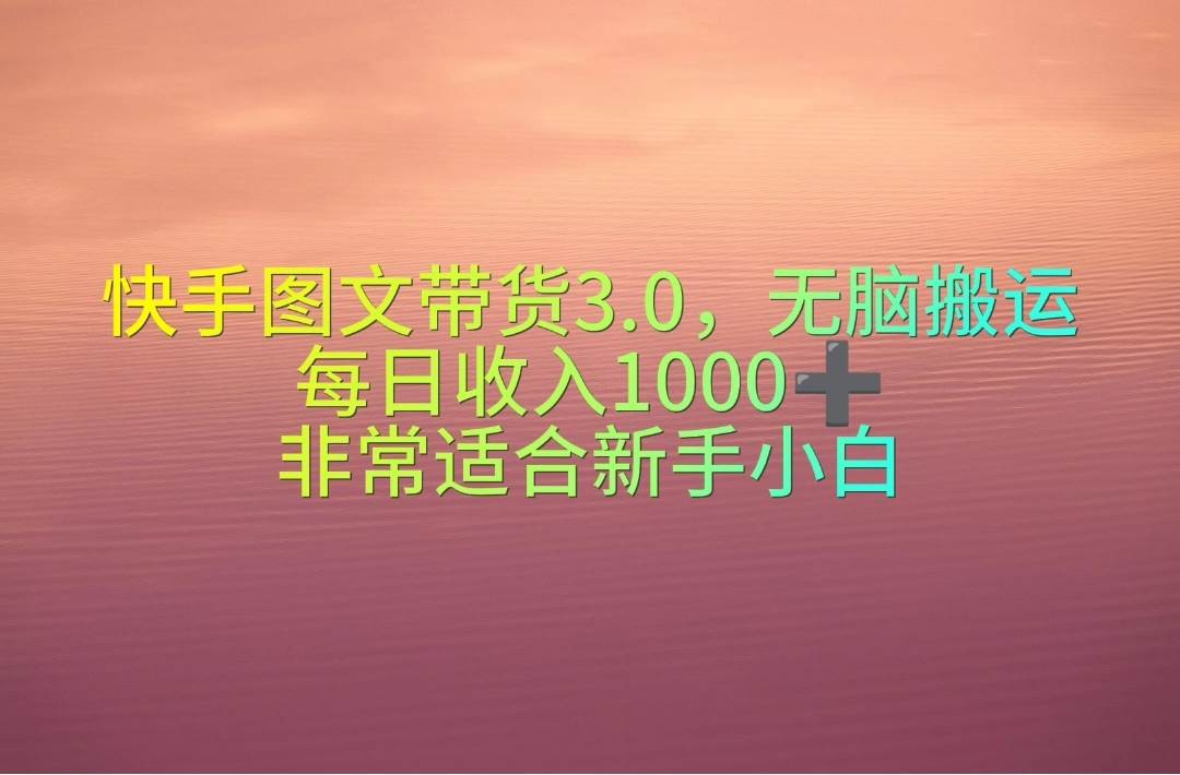 快手图文带货3.0，无脑搬运，每日收入1000＋，非常适合新手小白-讯领网创