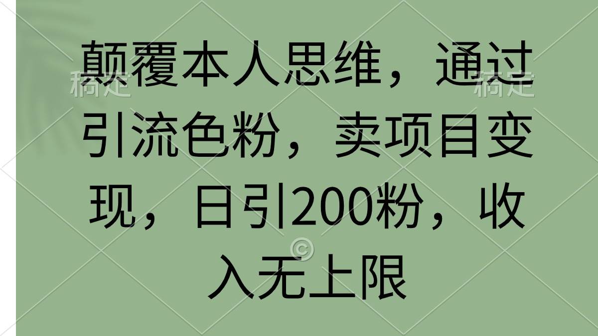 颠覆本人思维，通过引流色粉，卖项目变现，日引200粉，收入无上限-讯领网创