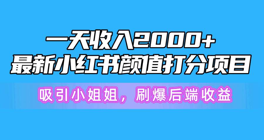 一天收入2000+，最新小红书颜值打分项目，吸引小姐姐，刷爆后端收益-讯领网创