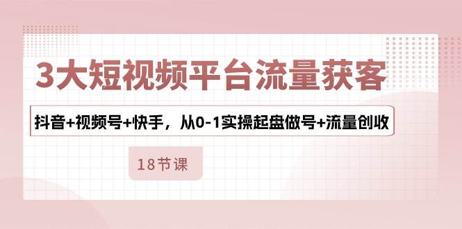 （10778期）3大短视频平台流量获客，抖音+视频号+快手，从0-1实操起盘做号+流量创收-讯领网创