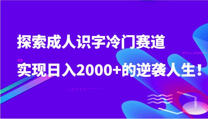 探索成人识字冷门赛道，实现日入2000+的逆袭人生！-讯领网创