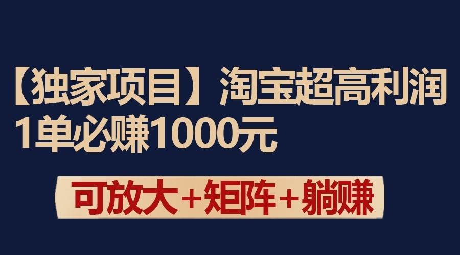 独家淘宝超高利润项目：1单必赚1000元，可放大可矩阵操作-讯领网创