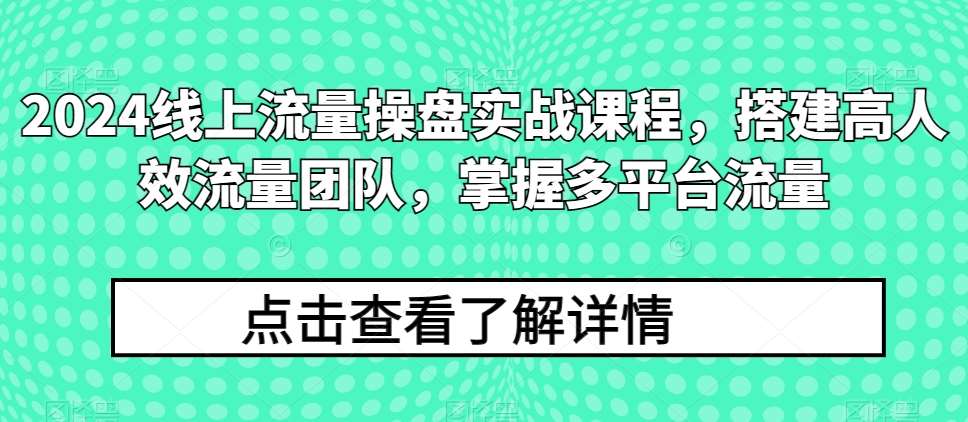 2024线上流量操盘实战课程，搭建高人效流量团队，掌握多平台流量-讯领网创