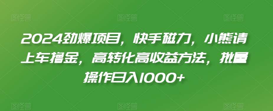 2024劲爆项目，快手磁力，小熊请上车撸金，高转化高收益方法，批量操作日入1000+【揭秘】-讯领网创