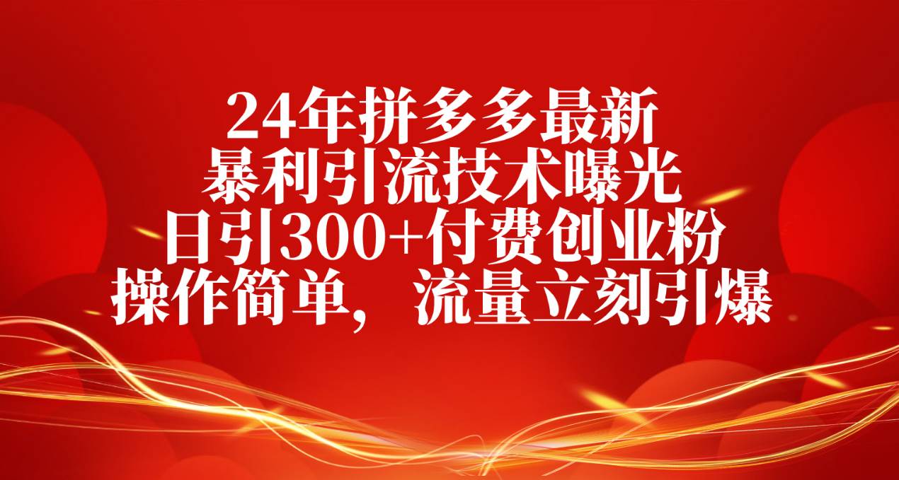 24年拼多多最新暴利引流技术曝光，日引300+付费创业粉，操作简单，流量…-讯领网创