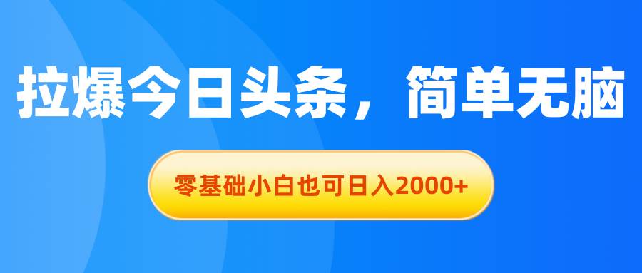 （11077期）拉爆今日头条，简单无脑，零基础小白也可日入2000+-讯领网创