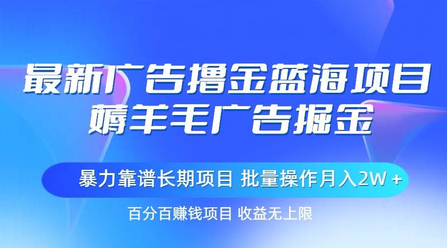 （11193期）最新广告撸金蓝海项目，薅羊毛广告掘金 长期项目 批量操作月入2W＋-讯领网创