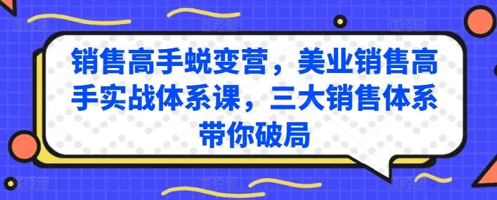 销售高手蜕变营，美业销售高手实战体系课，三大销售体系带你破局-讯领网创