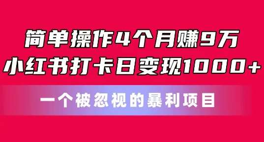 简单操作4个月赚9w，小红书打卡日变现1k，一个被忽视的暴力项目【揭秘】-讯领网创