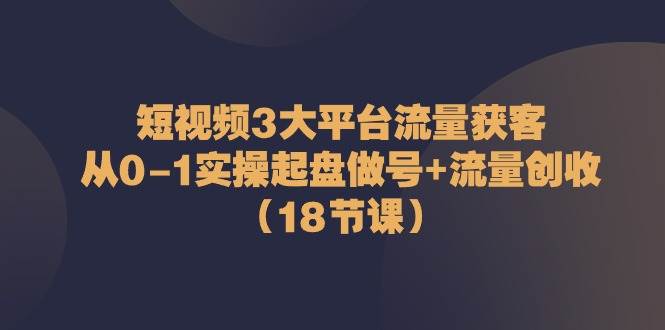 （10873期）短视频3大平台·流量 获客：从0-1实操起盘做号+流量 创收（18节课）-讯领网创