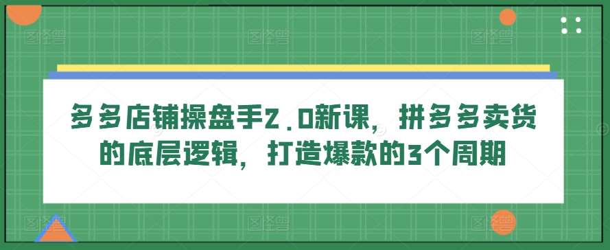 多多店铺操盘手2.0新课，拼多多卖货的底层逻辑，打造爆款的3个周期-讯领网创