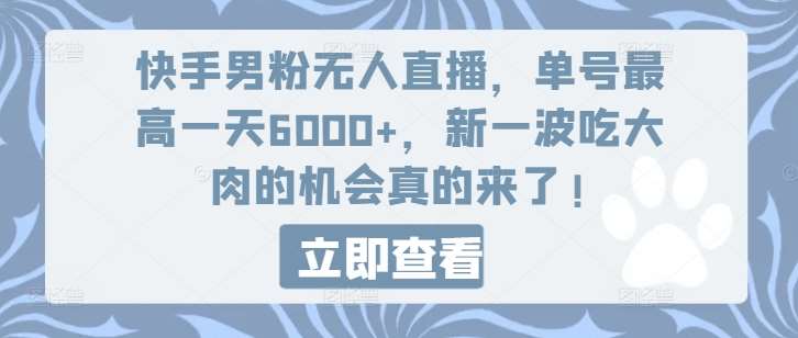 快手男粉无人直播，单号最高一天6000+，新一波吃大肉的机会真的来了-讯领网创