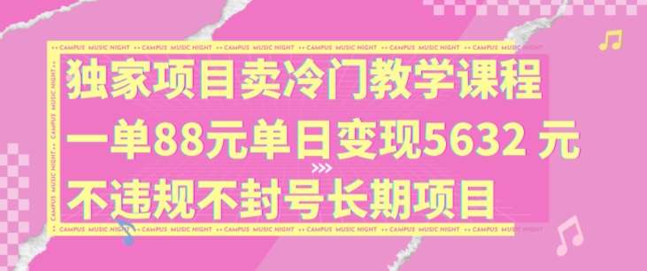 独家项目卖冷门教学课程一单88元单日变现5632元违规不封号长期项目【揭秘】-讯领网创