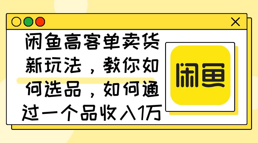 （12387期）闲鱼高客单卖货新玩法，教你如何选品，如何通过一个品收入1万+-讯领网创