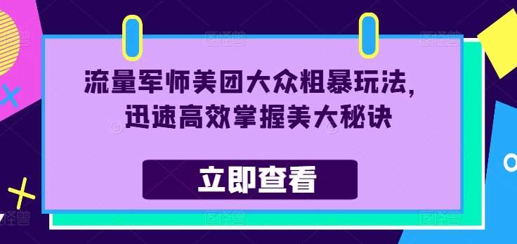 图片[1]-流量军师美团大众粗暴玩法，迅速高效掌握美大秘诀-讯领网创