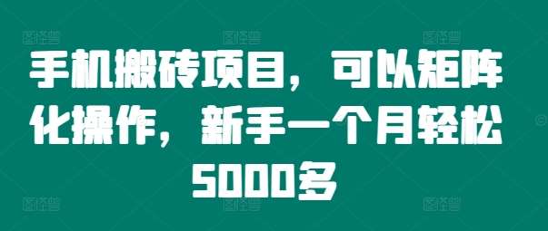 手机搬砖项目，可以矩阵化操作，新手一个月轻松5000多-讯领网创