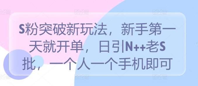 S粉突破新玩法，新手第一天就开单，日引N++老S批，一个人一个手机即可【揭秘】-讯领网创