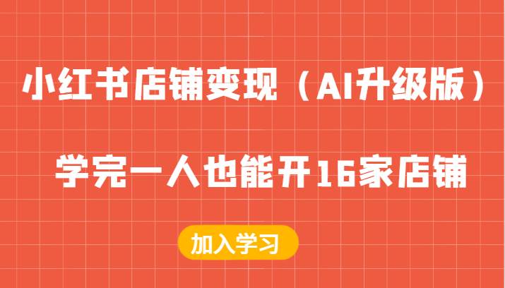 小红书店铺变现（AI升级版），学完一人也能开16家店铺-讯领网创