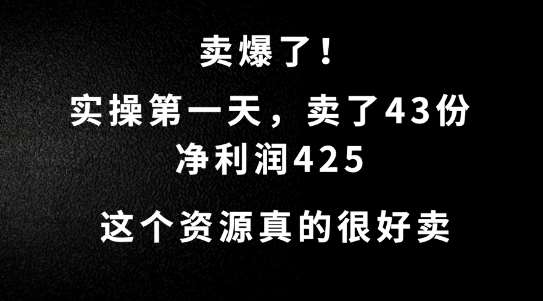 这个资源，需求很大，实操第一天卖了43份，净利润425【揭秘】-讯领网创