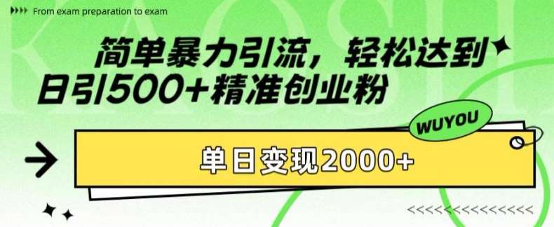 简单暴力引流，轻松达到日引500+精准创业粉，单日变现2k【揭秘】-讯领网创