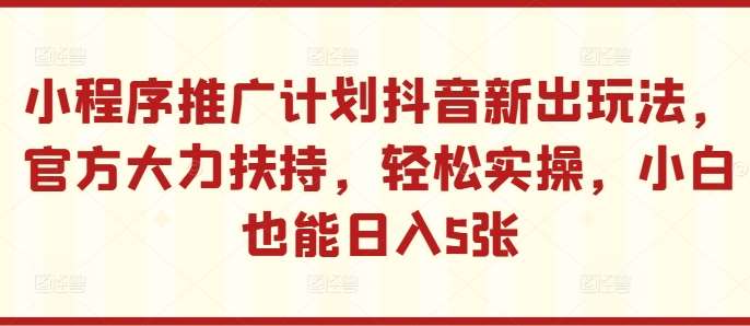 小程序推广计划抖音新出玩法，官方大力扶持，轻松实操，小白也能日入5张【揭秘】-讯领网创