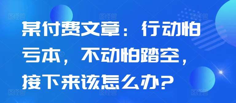 某付费文章：行动怕亏本，不动怕踏空，接下来该怎么办?-讯领网创