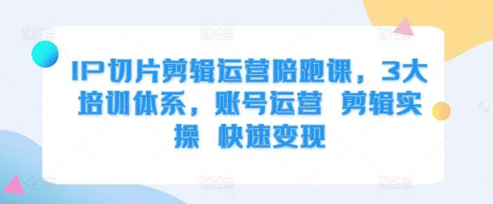 IP切片剪辑运营陪跑课，3大培训体系，账号运营 剪辑实操 快速变现-讯领网创